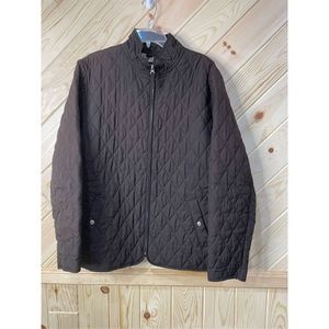 Lands' End Womens Quilted Jacket Full Zip Lined Pocket Dark Gray Size XL 18-20